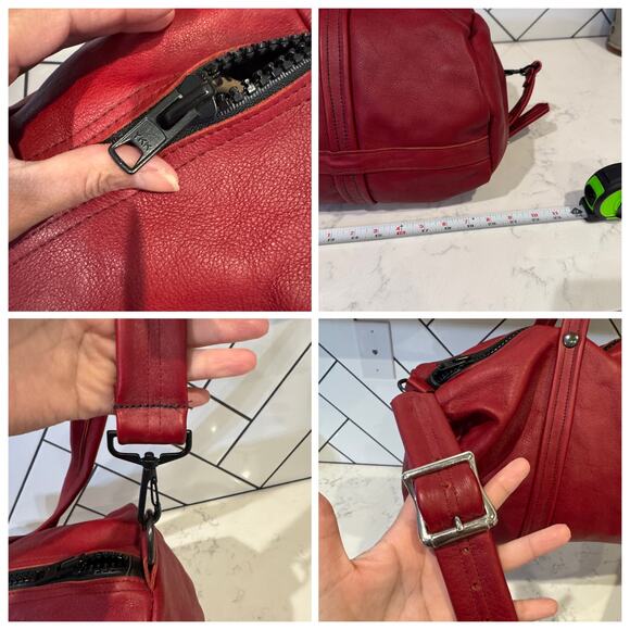 Vintage Red large butter soft leather weekender crossbody bag travel bohemian - Picture 6 of 10